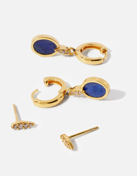 Gold-Plated Healing Stone Lapis Earring Set, , large