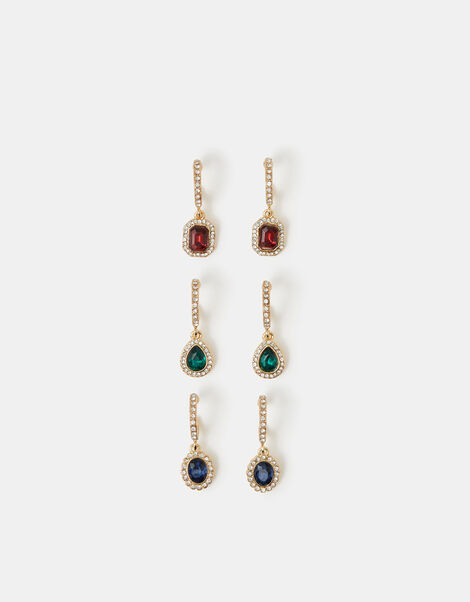 3-Pack Mini Gemstone Pav&eacute; Hoop Earrings, , large