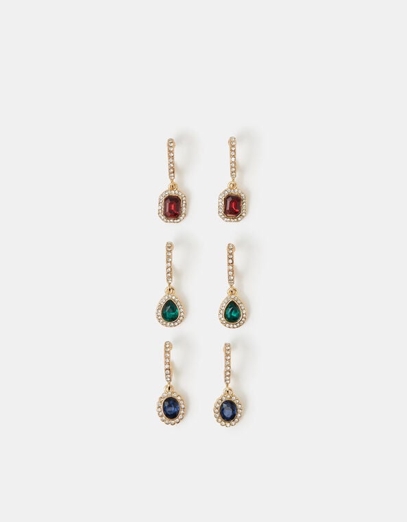 3-Pack Mini Gemstone Pav&eacute; Hoop Earrings, , large