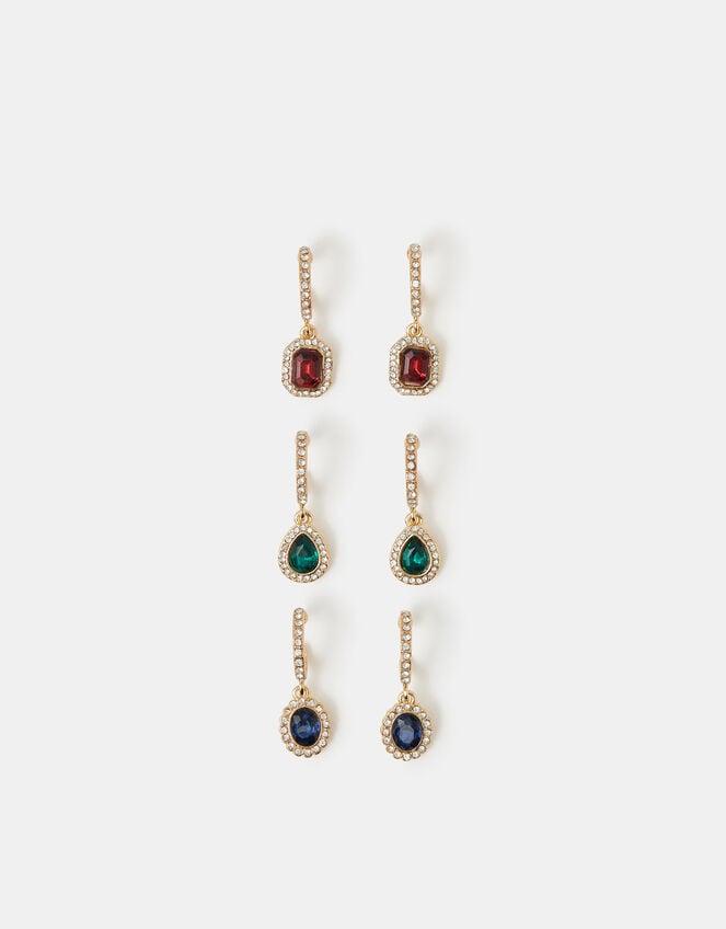 3-Pack Mini Gemstone Pav&eacute; Hoop Earrings, , large