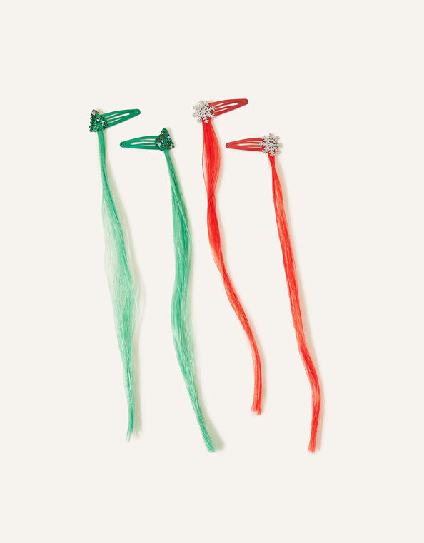 Girls Christmas Fake Hair Clips 4 Pack, , large