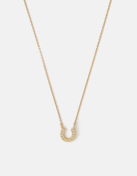 14ct Gold-Plated Horseshoe Pendant Necklace, , large