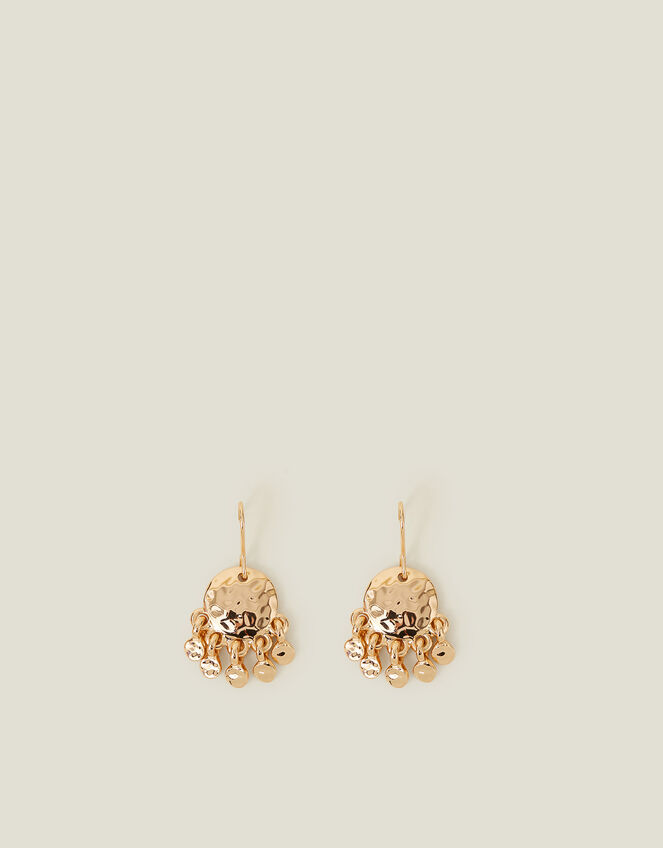 Small Hammered Disc Chandelier Earrings Gold, , large