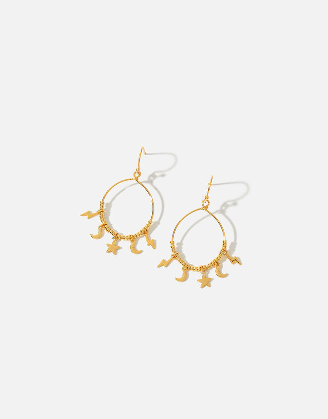 Gold-Plated Starry Charm Hoops, , large
