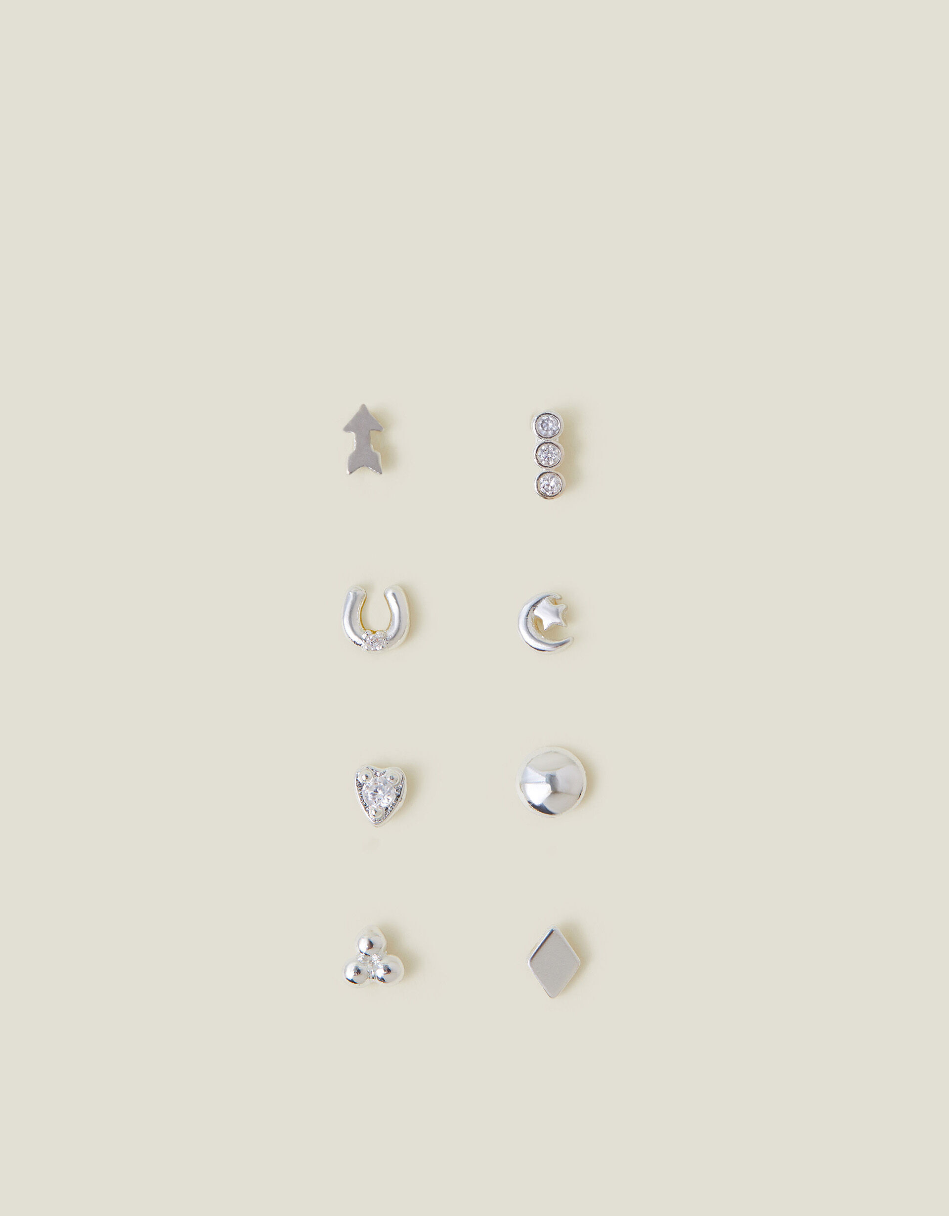 4 Pack Sterling Silver Plated Mix Stud Earrings