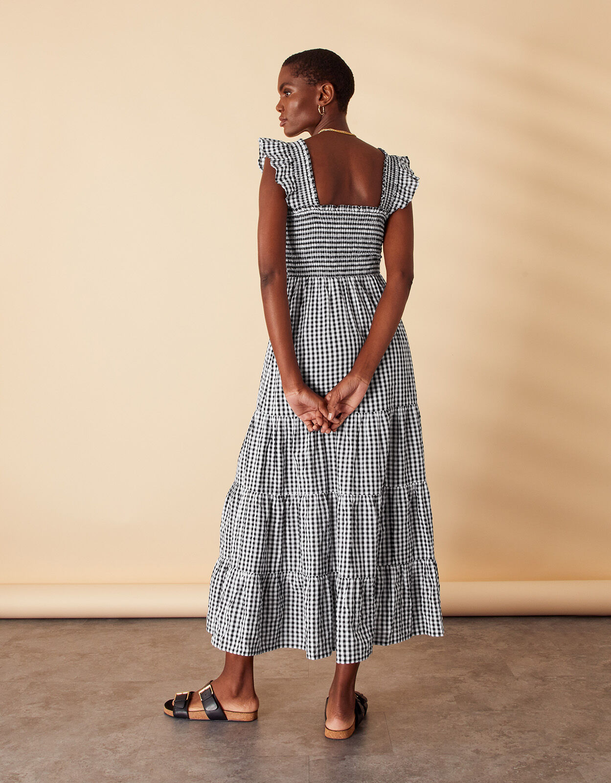 Gingham black and white dress shop
