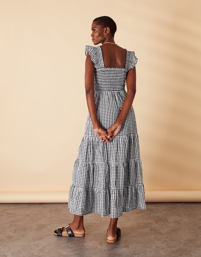 Gingham Tiered Dress, Black (BLACK WHITE), large