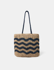 Chevron Raffia Shopper Bag, , large