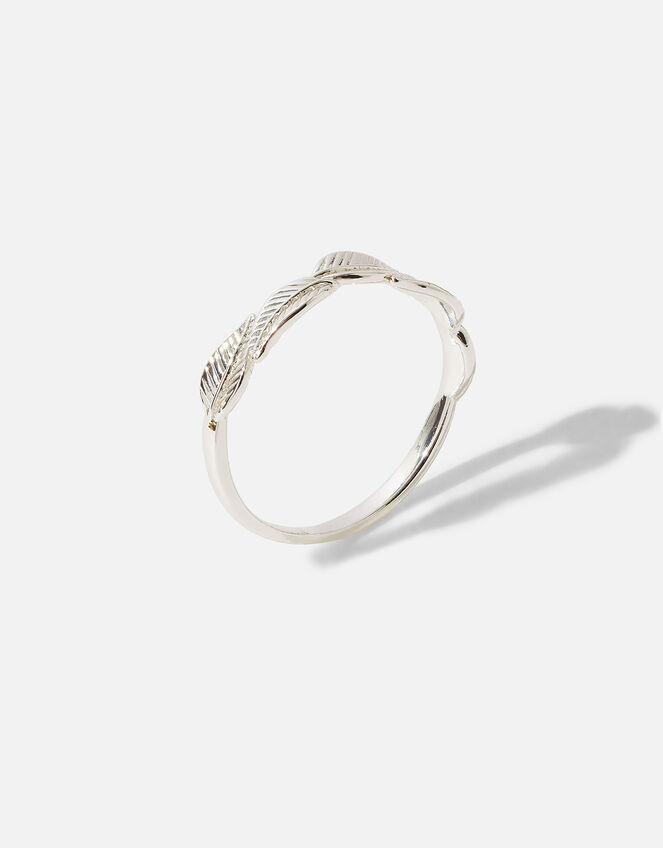 Sterling Silver Leaf Charm Ring, Silver (ST SILVER), large