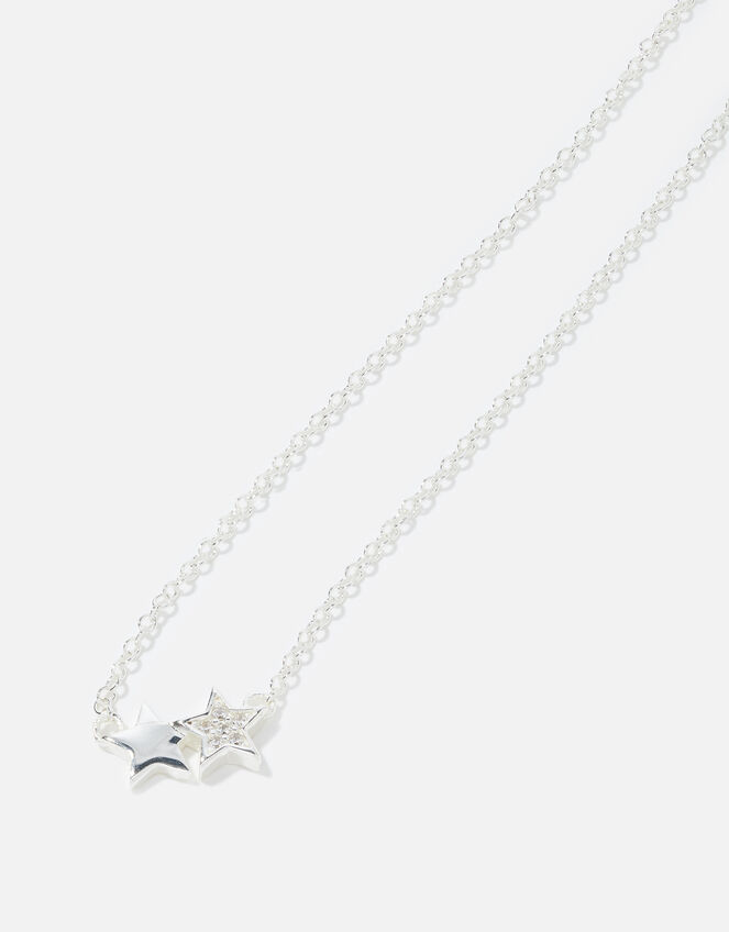 Sterling Silver Double Star Necklace , , large