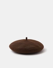 Plain Wool Beret, Brown (CHOCOLATE), large