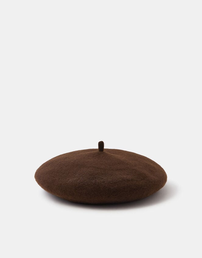 Plain Wool Beret, Brown (CHOCOLATE), large