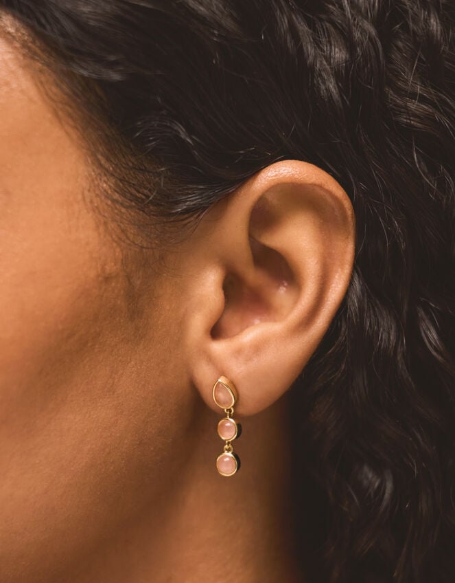 14ct Gold-Plated Triple Stone Drop Earrings, , large