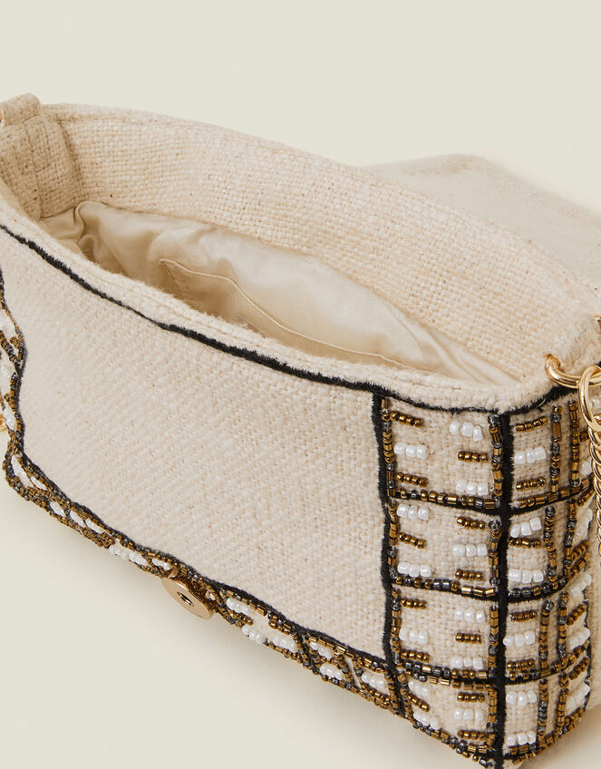 Woven Embellished Clutch Bag Cream, , large