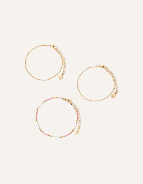 Bead and Chain Anklets Set of Three, , large