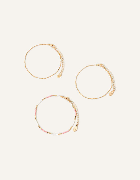 Bead and Chain Anklets Set of Three, , large