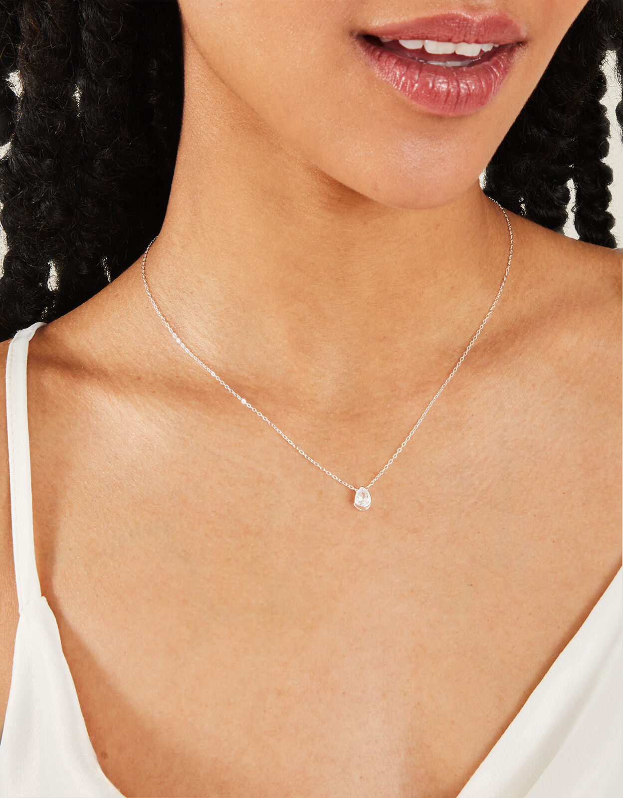 Sterling Silver Plated Sparkle Small Tear Necklace