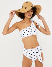 One-Shoulder Polka-Dot Bikini Top, White (WHITE), large