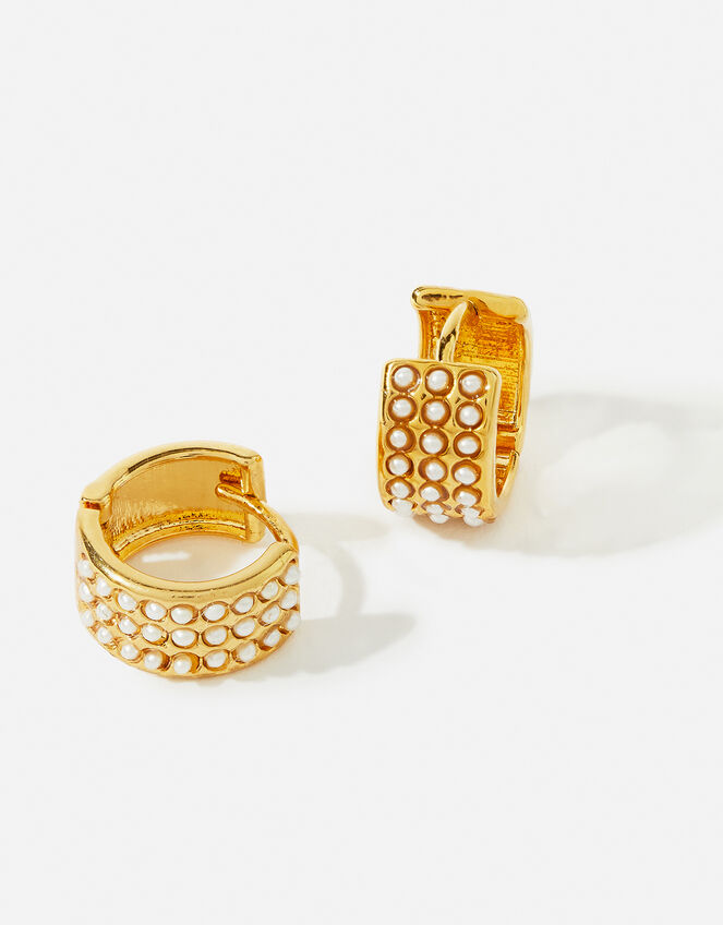 Gold-Plated Mini Pearl Hoops, , large
