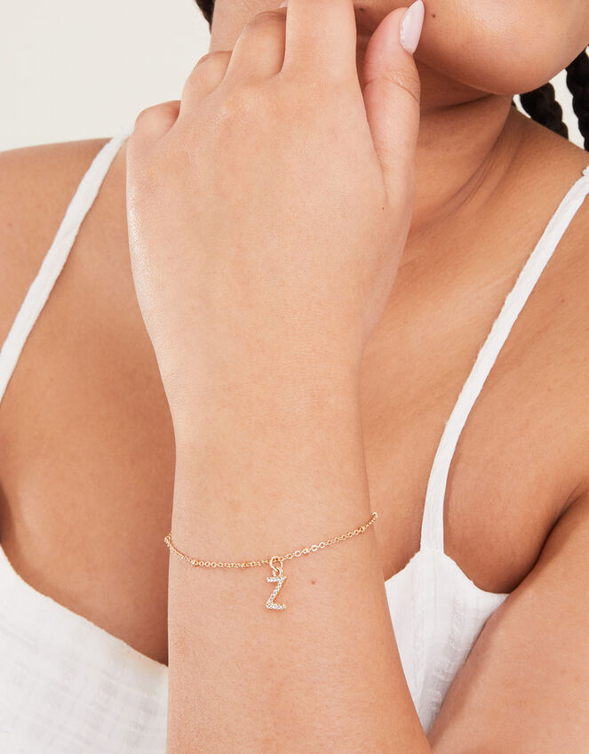 Initial Crystal Clasp Bracelet, White (CRYSTAL), large