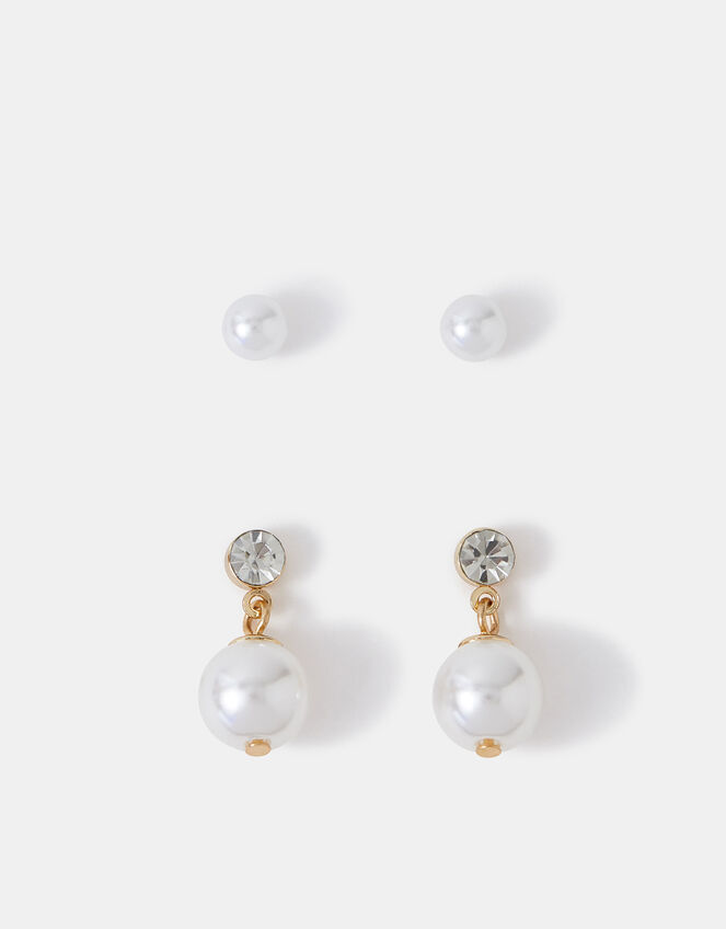 2-Pack Pearl Stud and Drop Earrings, , large