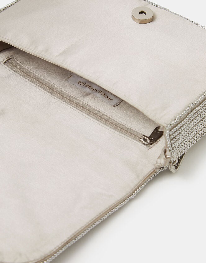 Beaded Fold-Over Clutch Bag, Silver (SILVER), large