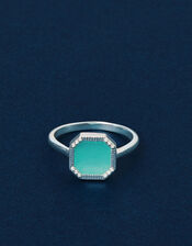 Sterling Silver-Plated Square Aqua Quartz Ring, Silver (ST SILVER), large