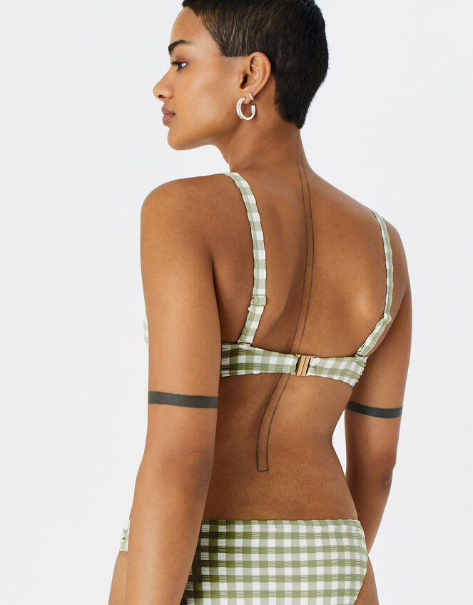 Gingham Bandeau Bikini Top, Green (KHAKI), large