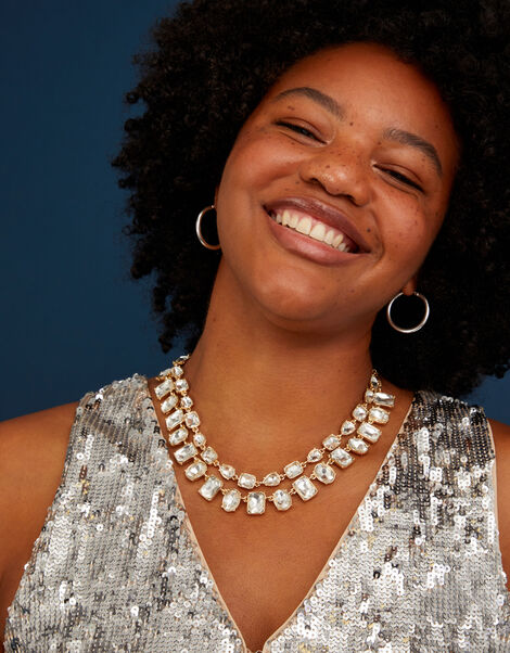 Layered Crystal Statement Necklace, , large