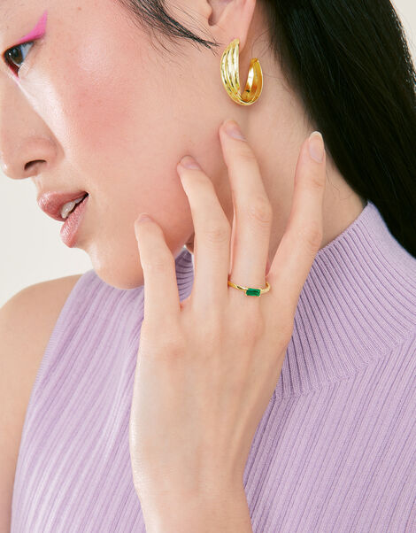 Stainless Steel Statement Gem Ring, Green (GREEN), large