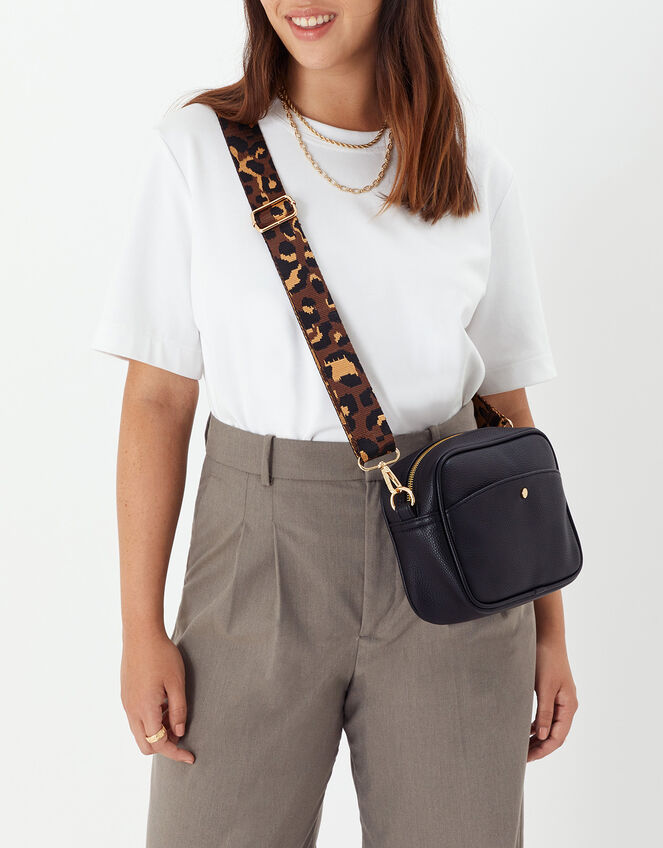 Leopard bing Strap Camera Bag Black Crossbody bags Accessorize UK