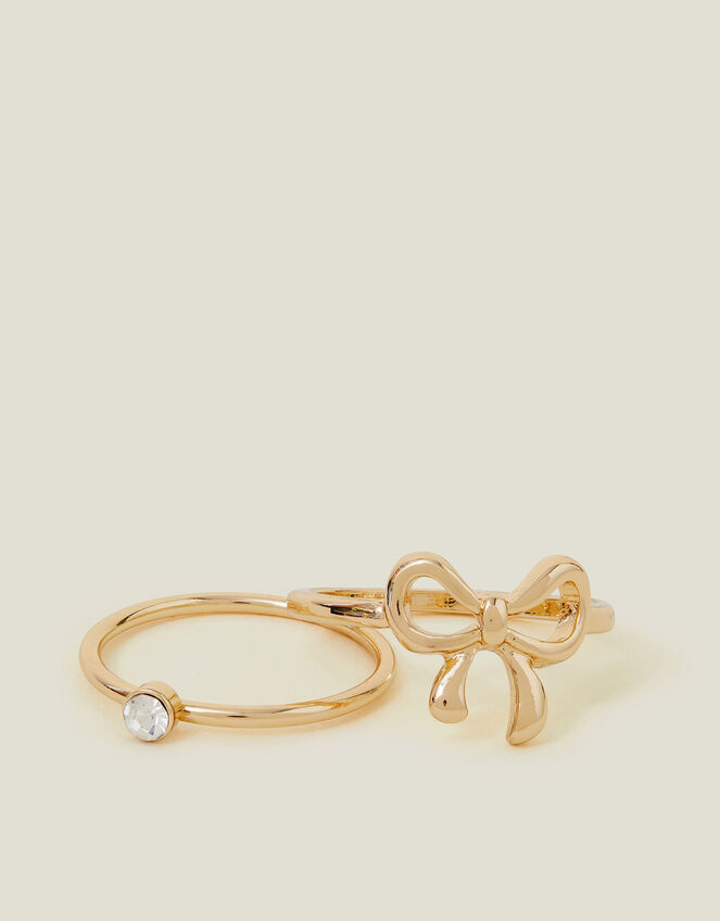 2-Pack Diamante Bow Rings, Gold (GOLD), large