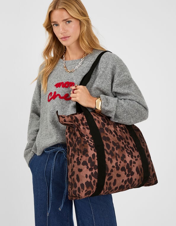 Animal Print Packable Tote Bag, , large