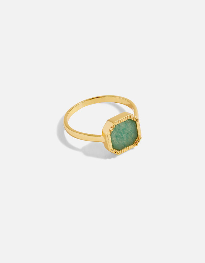 14ct Gold-Plated Aventurine Square Slice Ring, Gold (GOLD), large
