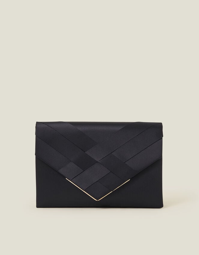 Woven Satin Envelope Clutch Bag, Blue (NAVY), large