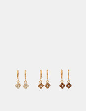 3-Pack Jewel Clover Charm Hoop Earrings, , large