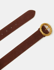 Textured Buckle Suede Belt, Tan (TAN), large