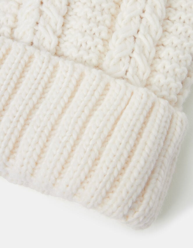 Faux Fur Pom Beanie Hat, Cream (CREAM), large