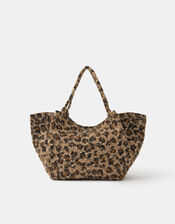 Leopard Print Teddy Shoulder Bag, , large