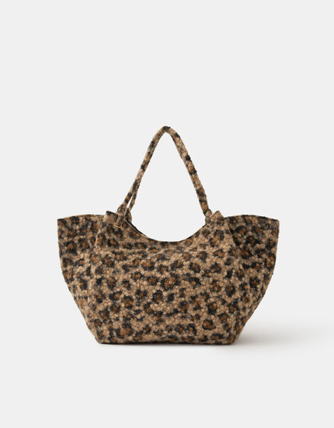 Leopard Print Teddy Shoulder Bag, , large