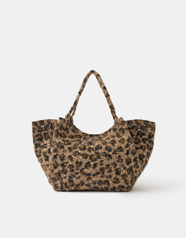 Leopard Print Teddy Shoulder Bag, , large