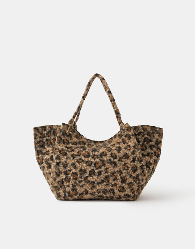 Leopard Print Teddy Shoulder Bag, , large
