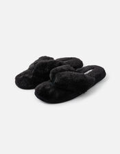 Laura Fluffy Thong Slippers, Black (BLACK), large