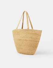 Beaded Fish Woven Basket Bag, , large