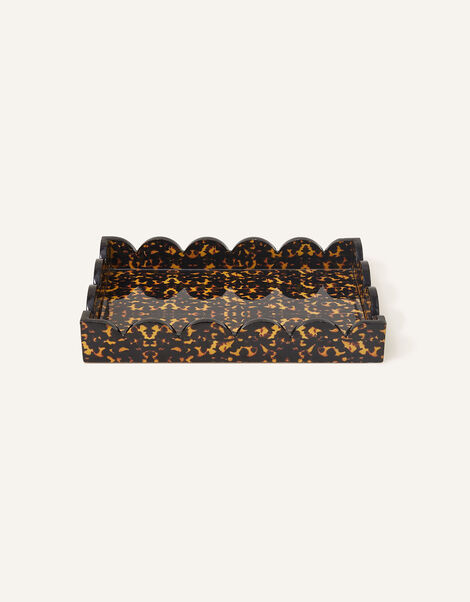 Tortoiseshell Medium Wooden Tray with Scalloped Edge, , large