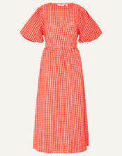 Gingham Puff Sleeve Wrap Dress, Multi (BRIGHTS-MULTI), large