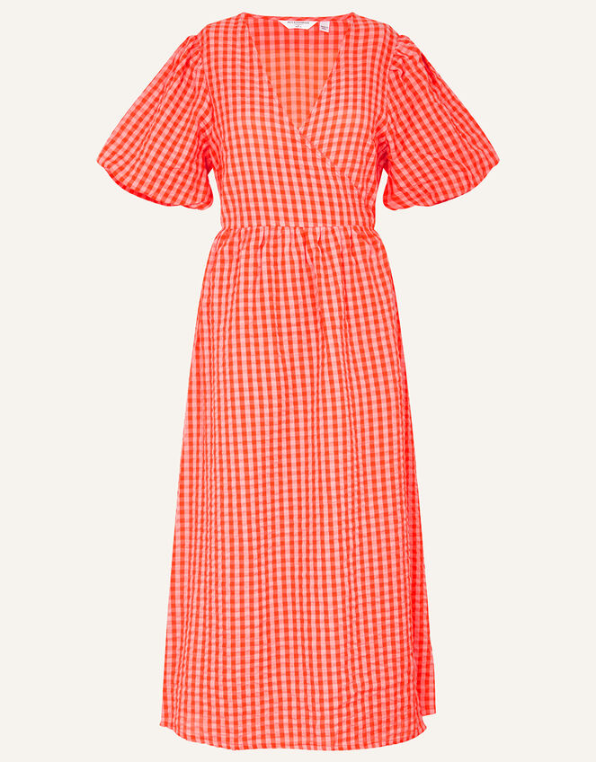 Gingham Puff Sleeve Wrap Dress, Multi (BRIGHTS-MULTI), large