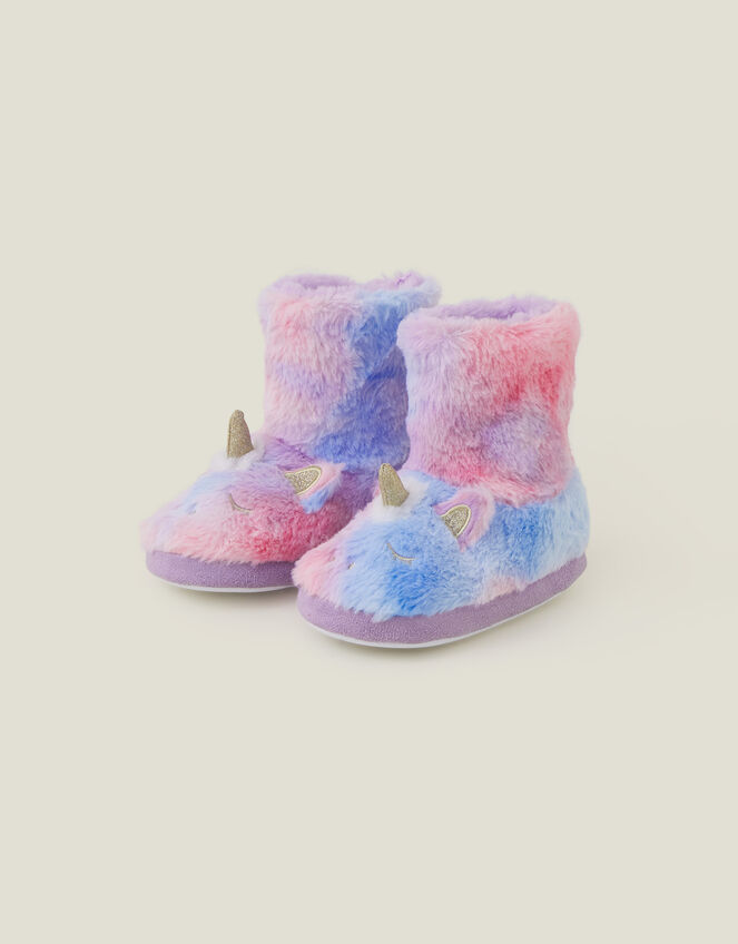 Girls Faux Fur Unicorn Slipper Boots, Multi (BRIGHTS-MULTI), large
