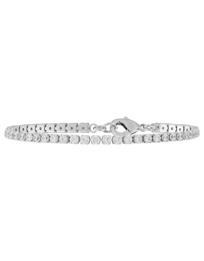 Platinum-Plated Sparkle Tennis Bracelet, , large
