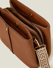 Faux Leather Webbing Strap Crossbody Bag, Tan (TAN), large